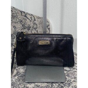Vintage TUMI Leather Zip Pouch Wristlet Bag in Black